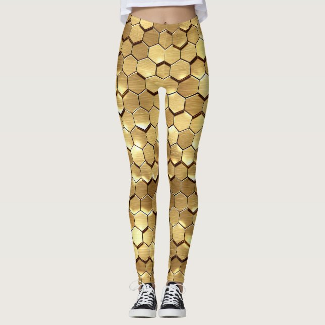 Golden Honeycomb 3D Render Texture Leggings (Front)