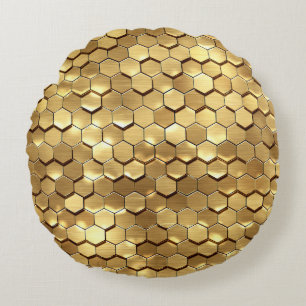 Golden Honeycomb 3D Render Texture Round Cushion