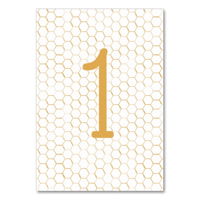 Golden Honeycomb Pattern Wedding 2 Table Number (Front)