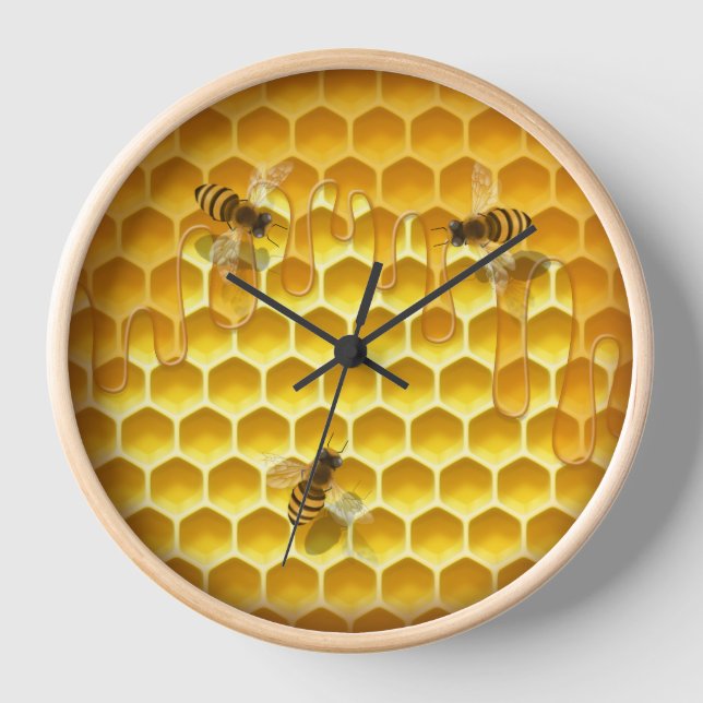 Golden Honeycomb with Honeybees Clock (Front)