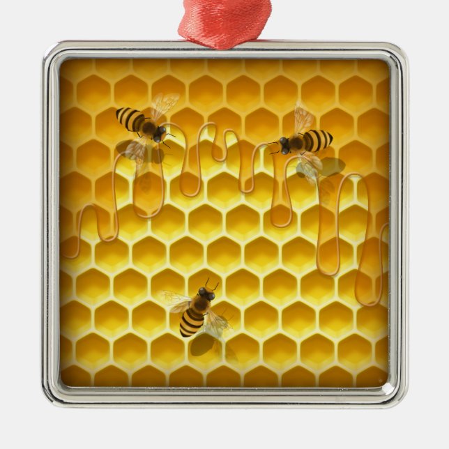 Golden Honeycomb with Honeybees Customisable Metal Tree Decoration (Front)