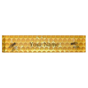 Golden Honeycomb with Honeybees Nameplate