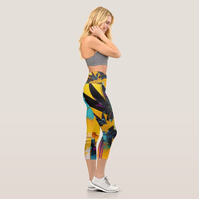 Golden Horizon – Abstract Tropical Sunset Capri Leggings (Right)
