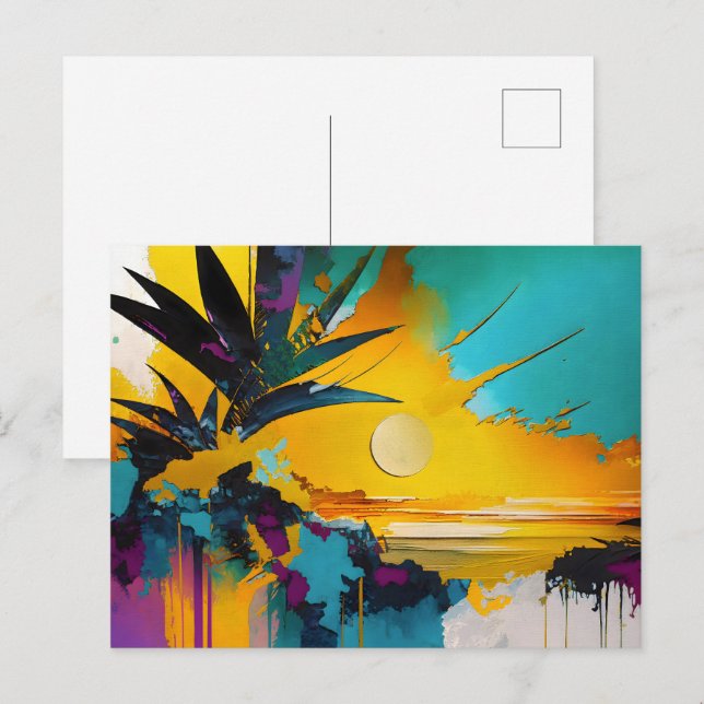Golden Horizon – Abstract Tropical Sunset Postcard (Front/Back)