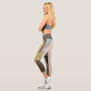 Golden Horizon – Minimalist Abstract Landscape Capri Leggings