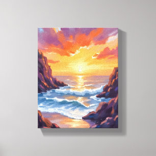 Golden Horizon Ocean Yellow Sunset Watercolor Canvas Print