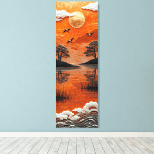 Golden Horizon Serenity Lake & Cranes Canvas Print