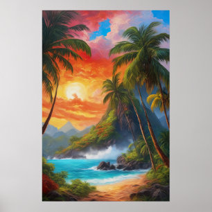 Golden Horizon, Sunset on a Charming Beach Poster