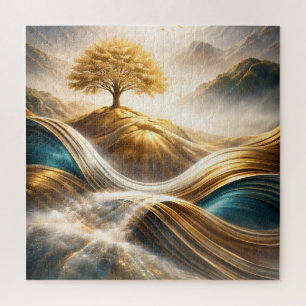 Golden Horizon: Tree of Serenity Wall Art Jigsaw Puzzle