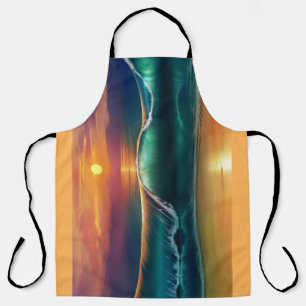 Golden Horizon Wave All-Over Print Apron