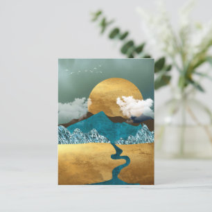 Golden Horizon with Blue Mountains Postcard
