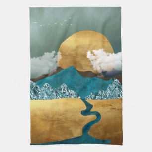 Golden Horizon with Blue Mountains Tea Towel