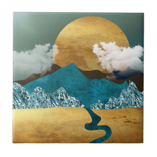 Golden Horizon with Blue Mountains Tile