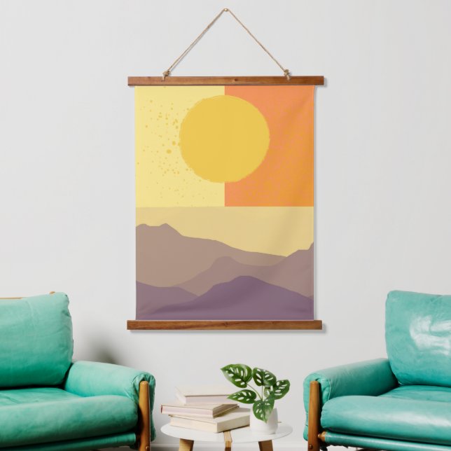 Golden Horizons: A Minimalist Sunset Hanging Tapestry (Living Room)