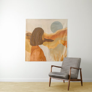 Golden Horizons – Abstract Desert Woman Tapestry