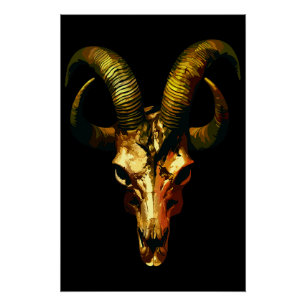 Golden Horned Skull - Dark Art Poster