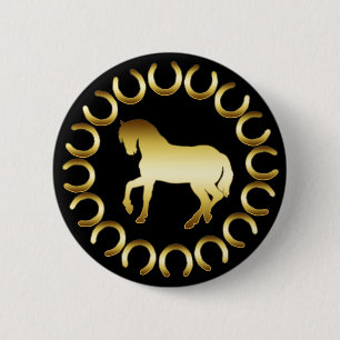 GOLDEN HORSE 6 CM ROUND BADGE
