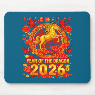 Golden Horse Chinese New Year 2026 Dragon Zodiac W Mouse Mat