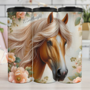 Golden Horse Head Floral Beauty Thermal Tumbler