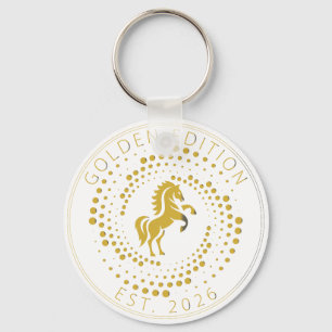 Golden Horse Logo Custom Text Classic Icon  Key Ring