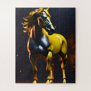 Golden Horse Logo Puzzle   Luxury Powerful Horse J