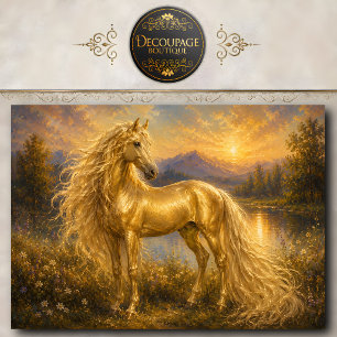 Golden Horse Painting Wall Art Horse Lover Decor Tissue Paper