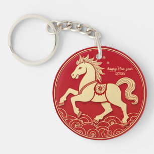 Golden Horse Red Chinese New Year 2026 Key Ring