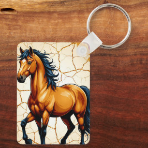 Golden Horse With Flowing Black Mane Key Ring
