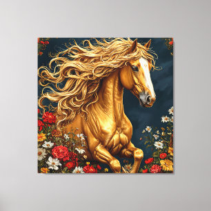 Golden Horse with Flowing Mane Canvas Print