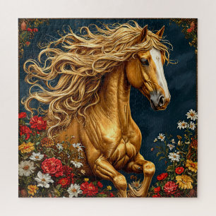 Golden Horse with Flowing Mane Jigsaw Puzzle