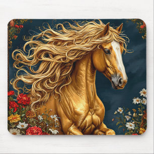 Golden Horse with Flowing Mane Mouse Mat