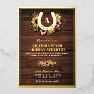 Golden Horseshoe Monogram Sunflowers Wood Wedding