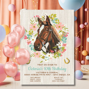 Golden horseshoe Wreath Horse Birthday Party Invitation