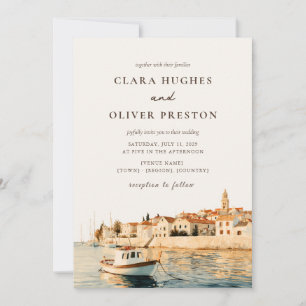 Golden Hour Adriatic Island Harbour Coastal Weddin Invitation