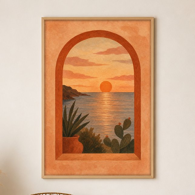 Golden Hour Arch Gouache Boho Art Poster (Shown framed for scale. Poster ships unframed; frames are an optional add-on.)