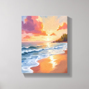 Golden Hour Beach Sunset Watercolor Painting Sea Canvas Print