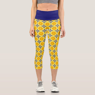 Golden hour by the sea: Golden Yellow & Navy Blue  Capri Leggings