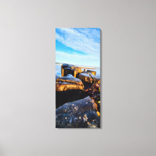 Golden Hour Coastal Photography Wooden Posts Canvas Print