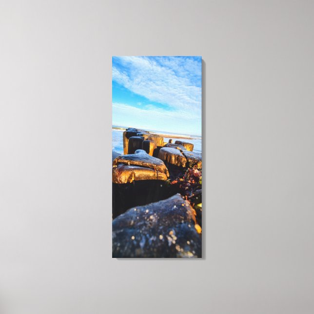 Golden Hour Coastal Photography Wooden Posts Canvas Print (Front)