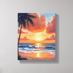 Golden Hour Cove Tropical Ocean Watercolor Canvas Print