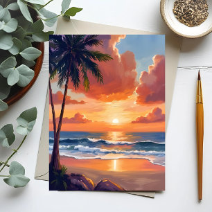 Golden Hour Cove   Tropical Ocean Watercolor Postcard