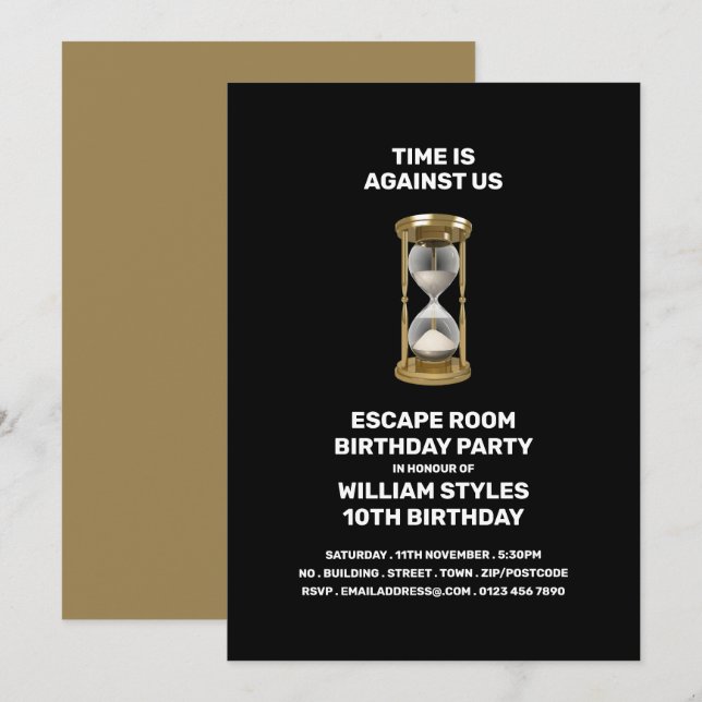 Golden Hour Glass, Escape Room, Birthday Party Invitation (Front/Back)