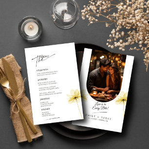 Golden Hour Grace Floral Wedding Photo Menu Card