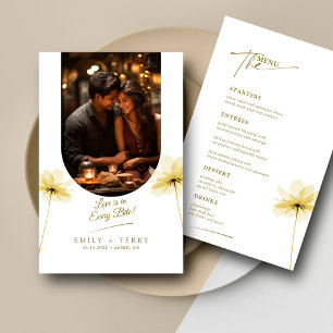 Golden Hour Grace Floral Wedding Photo Menu Card