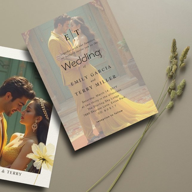 Golden Hour Grace Overlay Photo & Monogram Wedding Invitation (Creator Uploaded)