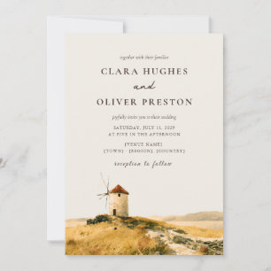 Golden Hour Greek Island Windmill Coast Wedding Invitation