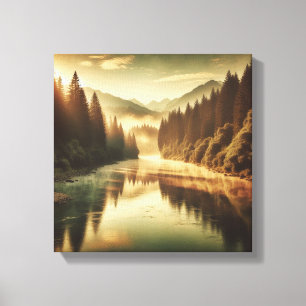Golden Hour in Vintage Autumn Forest Canvas Print