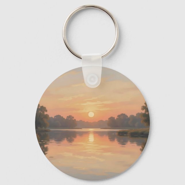 Golden Hour Lake Reflection Impressionist  Key Ring (Front)