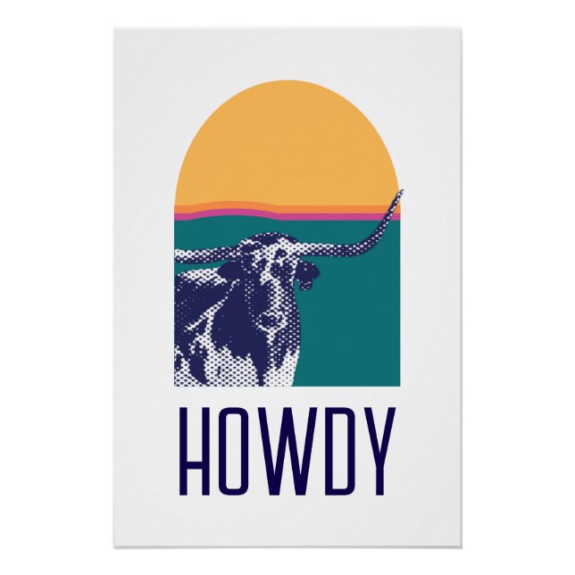 Golden Hour Longhorn - Howdy Glossy Poster (Front)