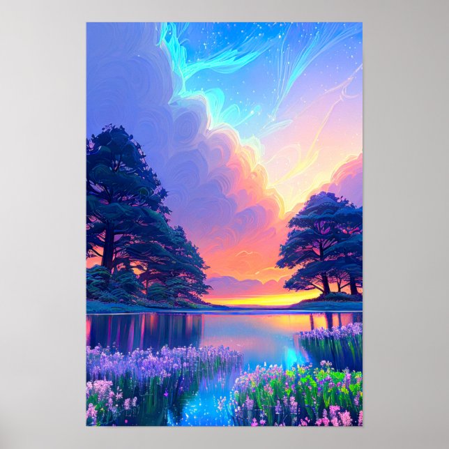 Golden Hour Magic, Peaceful Lake  Poster (Front)